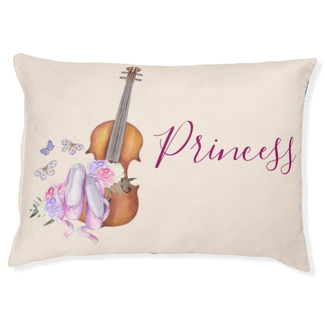 Violin, Ballet Shoes, Flowers and Butterflies Pet Bed (Front)