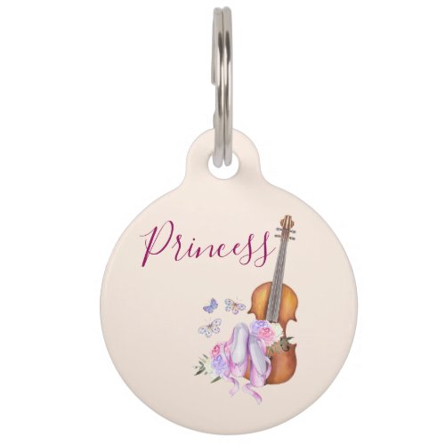 Violin Ballet Shoes Flowers and Butterflies Pet ID Tag