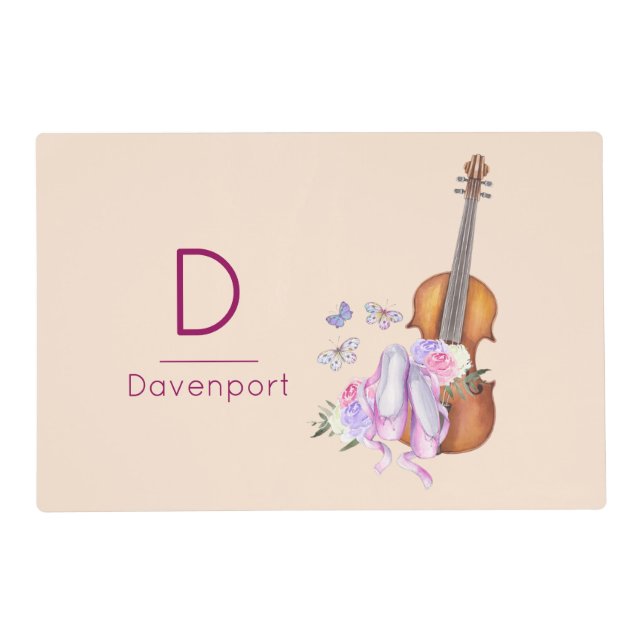 Violin, Ballet Shoes, Flowers and Butterflies Placemat (Front)