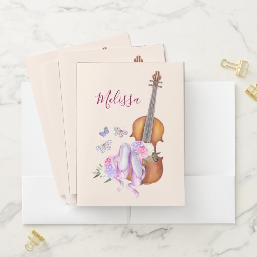 Violin, Ballet Shoes, Flowers and Butterflies Pocket Folder