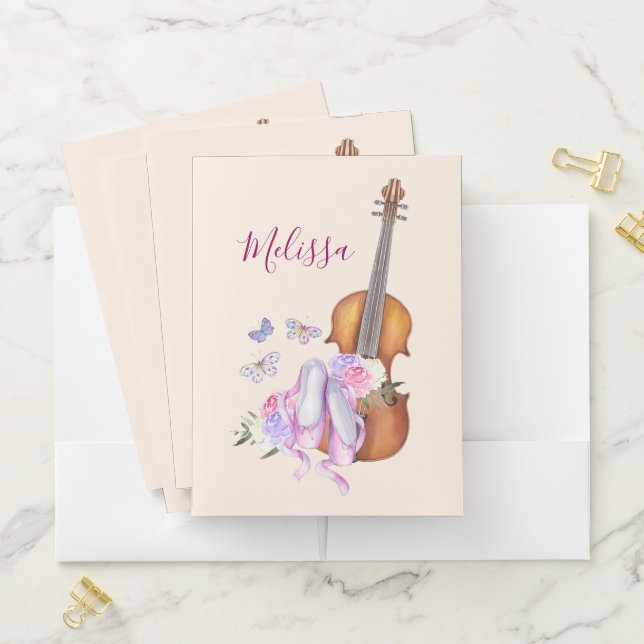 Violin, Ballet Shoes, Flowers and Butterflies Pocket Folder (In Situ)