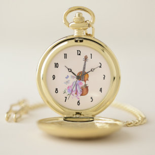 Violin, Ballet Shoes, Flowers and Butterflies Pocket Watch