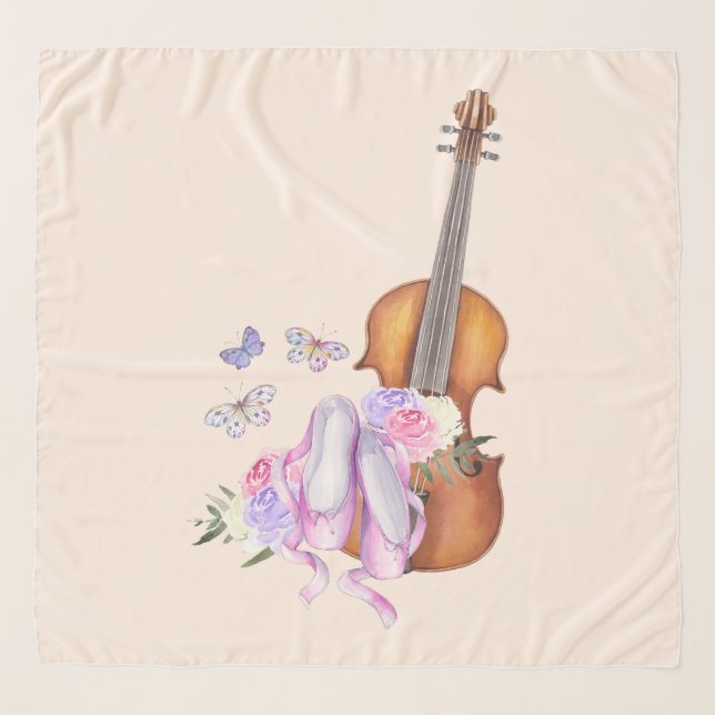 Violin, Ballet Shoes, Flowers and Butterflies Scarf (Front)