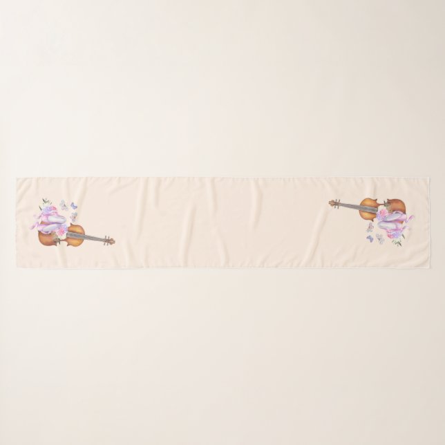 Violin, Ballet Shoes, Flowers and Butterflies Scarf (Front (Horizontal))