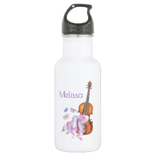 Violin, Ballet Shoes, Flowers and Butterflies Stainless Steel Water Bottle