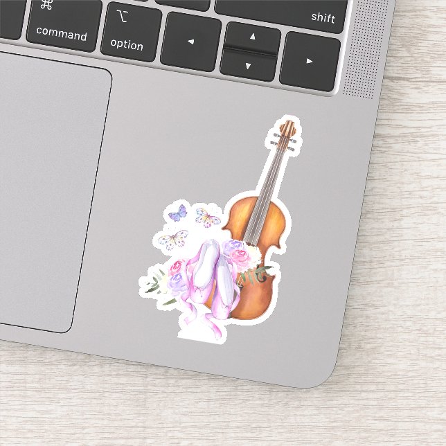 Violin, Ballet Shoes, Flowers and Butterflies Sticker (Detail)