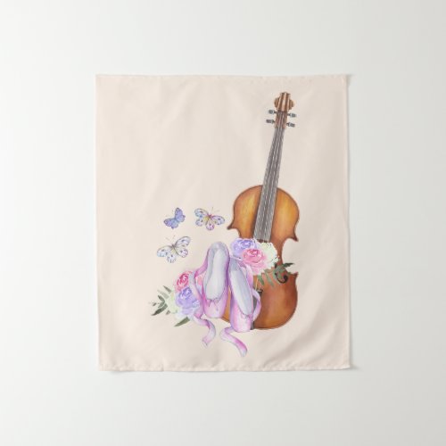 Violin Ballet Shoes Flowers and Butterflies Tapestry