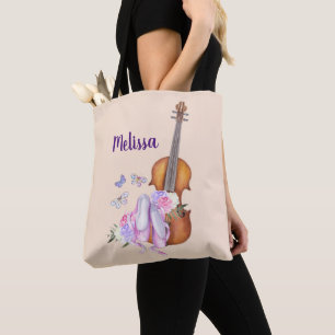 Violin, Ballet Shoes, Flowers and Butterflies Tote Bag