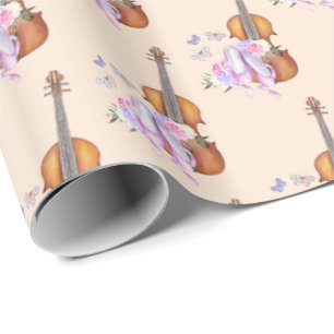 Violin, Ballet Shoes, Flowers and Butterflies Wrapping Paper