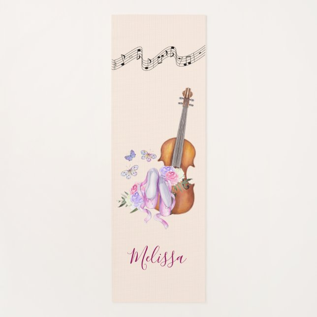 Violin, Ballet Shoes, Flowers and Butterflies Yoga Mat (Front)