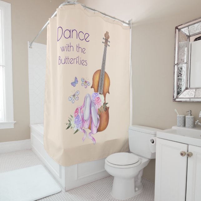 Violin & Ballet Shoes Inspirational Dance Shower Curtain (In Situ)