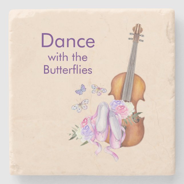 Violin & Ballet Shoes Inspirational Dance Stone Coaster (Front)
