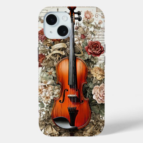 Violin Beauty floral ornate AI_generated iPhone 15 Case
