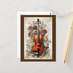 Violin Beauty, floral ornate AI-generated, Postcard