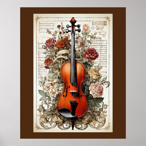 Violin Beauty floral ornate AI_generated Poster