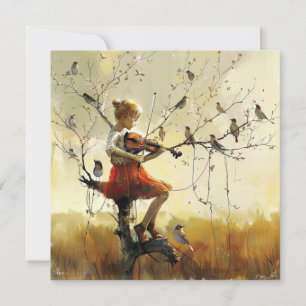 Violin Birdsong Whimsical Musical Holiday Card