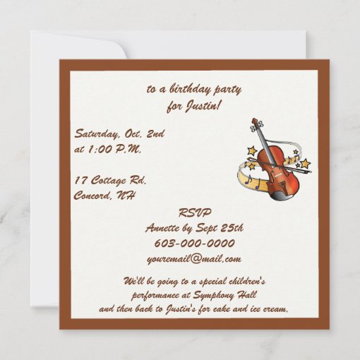 Violin Birthday Party Invitation Zazzle