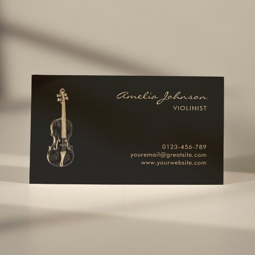 Customizable Violin Black Gold Elegant Modern Music Teacher Business Card