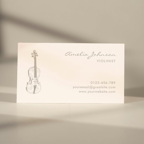 Violin Blush Pink Elegant Modern Music Teacher Business Card