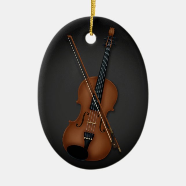 Violin & Bow Classical Music Personalized Black Ceramic Ornament (Front)