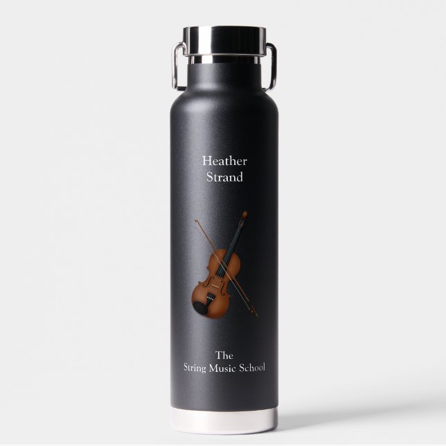 Violin & Bow Classical Music Personalized Dark Water Bottle (Front)