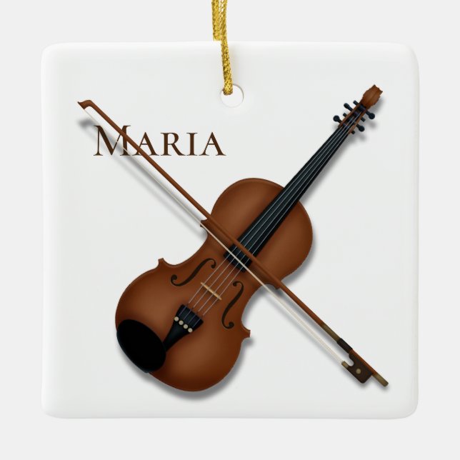 Violin & Bow Elegant Classical Music Personalized Ceramic Ornament (Front)