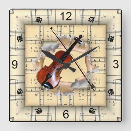 Violin  Breaking Through Strange Sheet Music   Square Wall Clock
