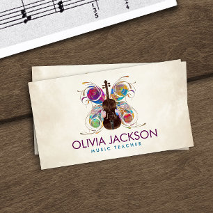 Violin Butterfly - Colorful Watercolor Business Card