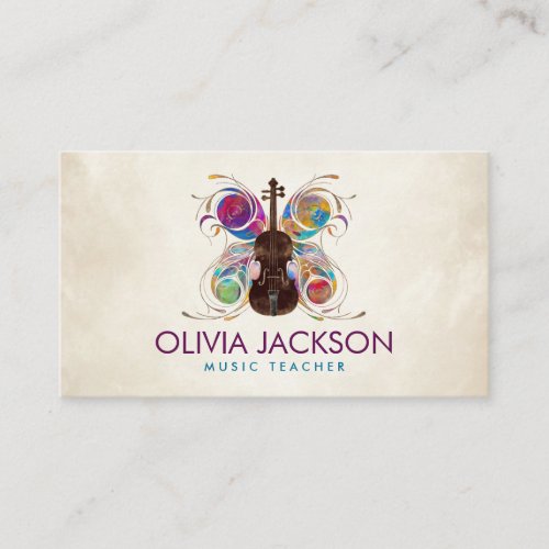 Violin Butterfly  _ Colorful Watercolor Business Card