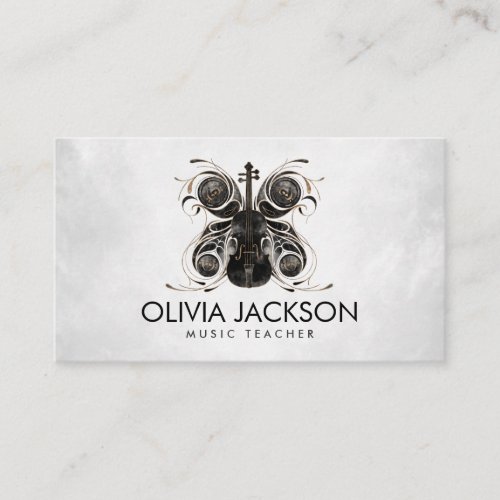 Violin Butterfly  _ Watercolor and gold Business Card