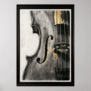 Violin Cello Black White Gold Abstract Music Art Poster