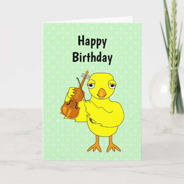 Violin Chick Birthday Card (Front)