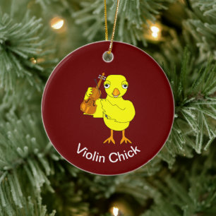 Violin Chick Ceramic Ornament