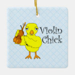 Violin Chick Text Ceramic Ornament