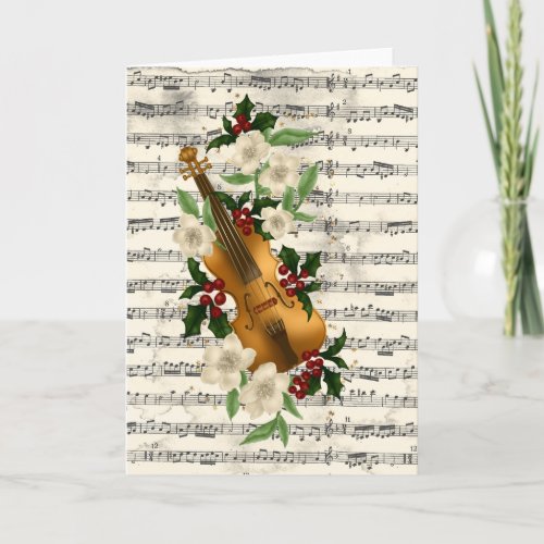 Violin Christmas Card on Music Sheet