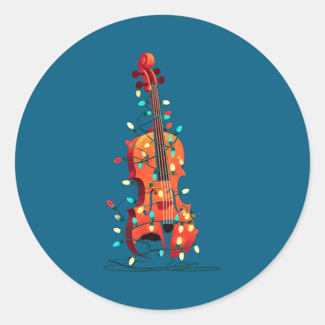 Violin Christmas Graphics Lights Lover Player Viol Classic Round Sticker (Front)