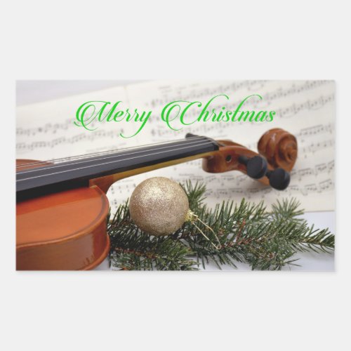 Violin Christmas Music Rectangular Sticker
