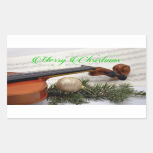 Violin Christmas Music Rectangular Sticker