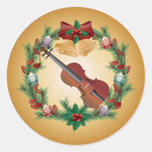 Violin Christmas Music Wreath Stickers
