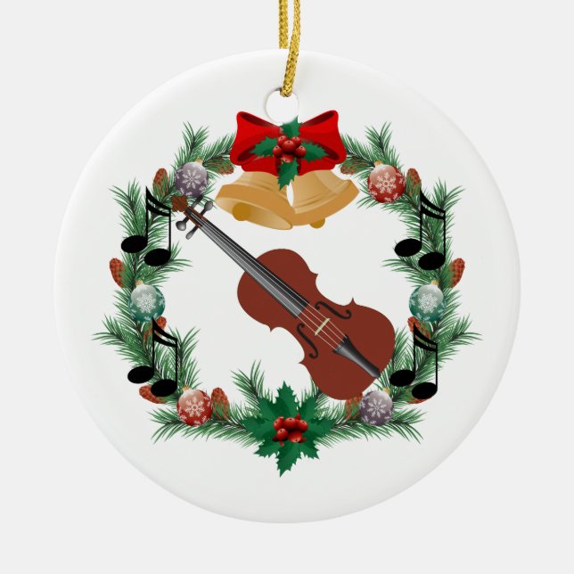 Violin Christmas Wreath Music Ornament Gift (Front)