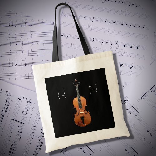 Violin Classical Music Monogram Black Tote Bag