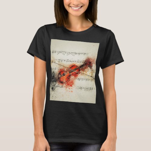 Violin Design Girls T_Shirt for Musical Fashion