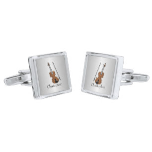 Violin Design Personalised Square Cufflinks