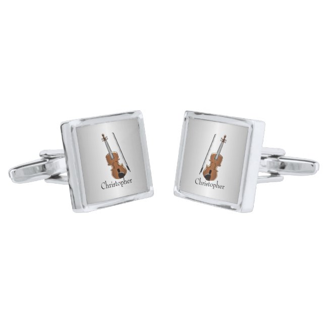 Violin Design Personalised Square Cufflinks (Angled)