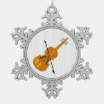 Violin Drawing Snowflake Pewter Christmas Ornament