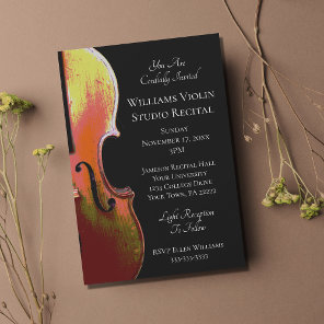 Violin Elegant Music Recital Black White Invitation