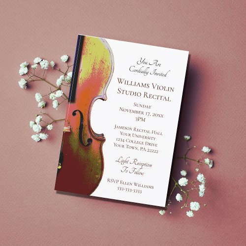 Violin Elegant Music Recital Burgundy Invitation