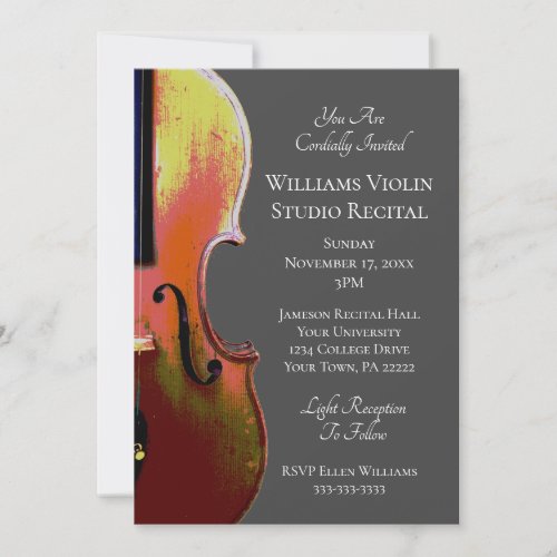 Violin Elegant Music Recital Classic Gray Invitation