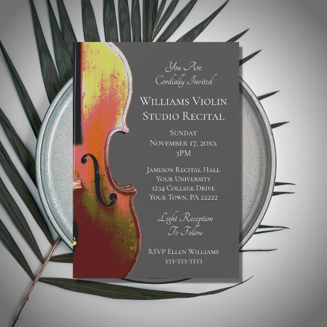 Violin Elegant Music Recital Classic Gray Invitation (Creator Uploaded)