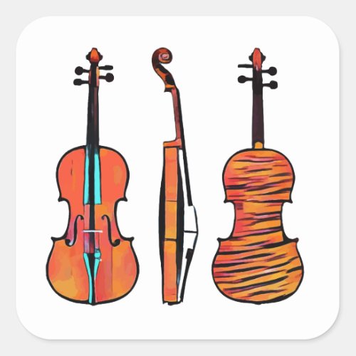 violin fiddles original musical instruments art square sticker